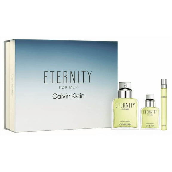 Eternity by Calvin Klein for Men 3 Piece Set: 3.4 oz Eau de Toilette Spray   1.0 oz Eau de Toilette Spray   0.33 oz Eau de Toilette Spray
