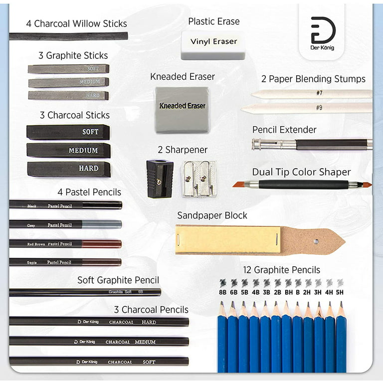 Derkonig Drawing Pencils and Sketch Art Set for Kids, Teens, Adults -  Beginners to Advanced Artists 
