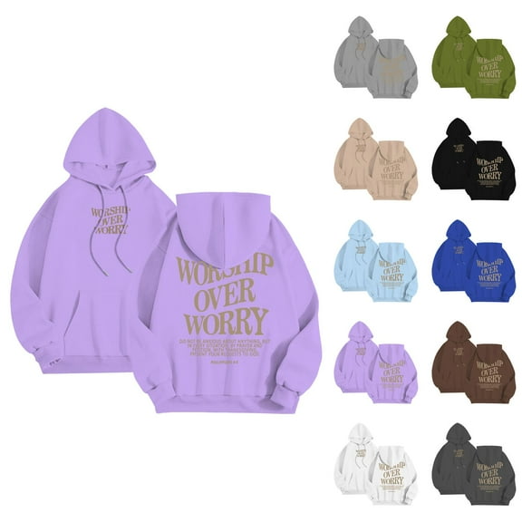 Christian Hoodies for Men 2025 Worship Over Worry Letter Graphic Hoodie with Pockets Hooded Sweatshirt Pullover Tops