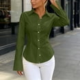 thumbnail image 5 of Women's Button Down Dress Shirts Long Sleeve Collared Tailored Fit Stretch Blouse Curved Hem for Work Office Business Casual, Army Green, L, 5 of 8