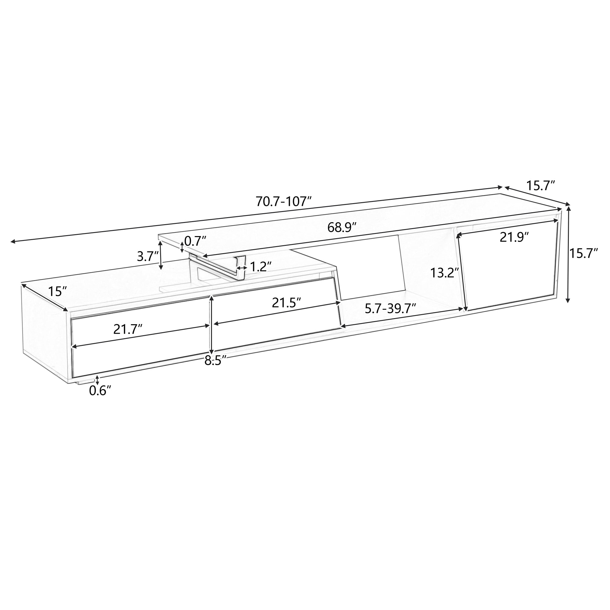Aukfa Extendable TV Stand for TVs up to 100" with Storage Drawers & Cabinet for Living Room,White