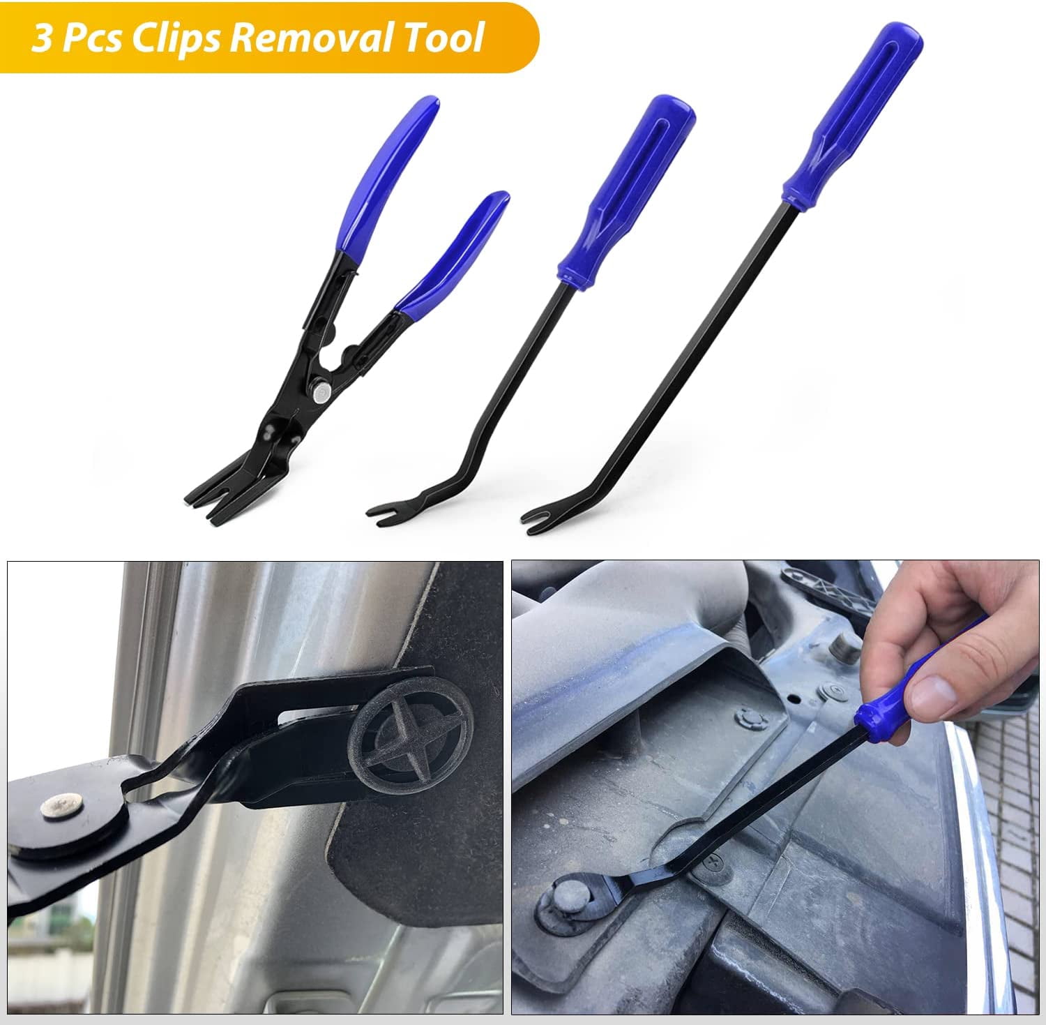 GOOACC 200Pcs Trim Removal Tool, Auto Push Pin Bumper Retainer Clip Set Fastener Terminal Remover Tool Adhesive Cable Clips Round Handle Crowbar Removal Kit Car Panel Radio Removal Auto Clip Pliers