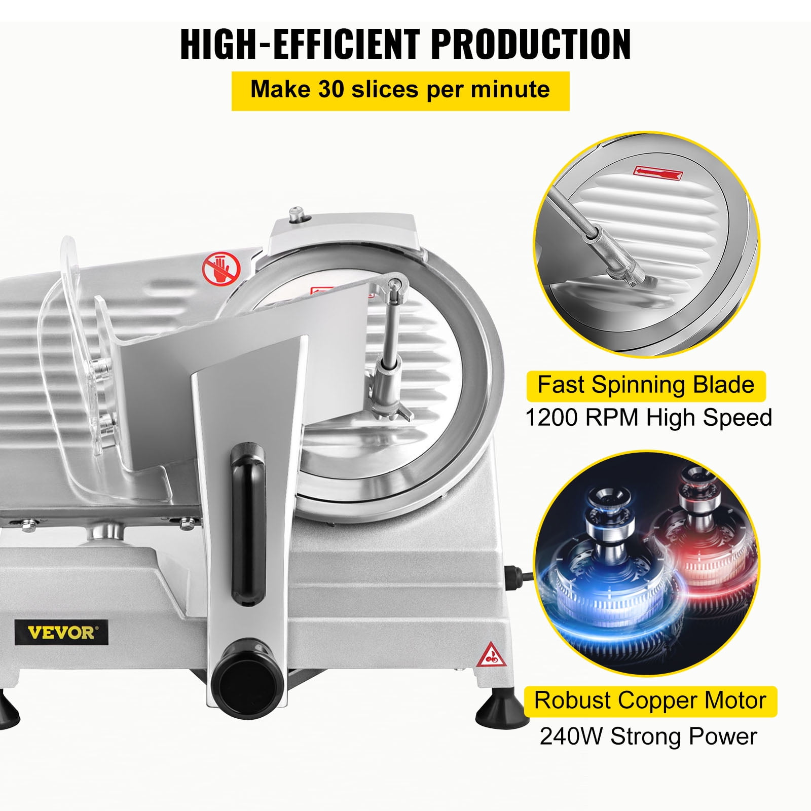 VEVOR Meat Slicer, 200 W Electric Deli Food Slicer, 350-400 rpm Commercial Meat Slicer with 8'' Chromium-plated Steel Blade, 0-12 mm Adjustable Thickness Food Slicer Machined