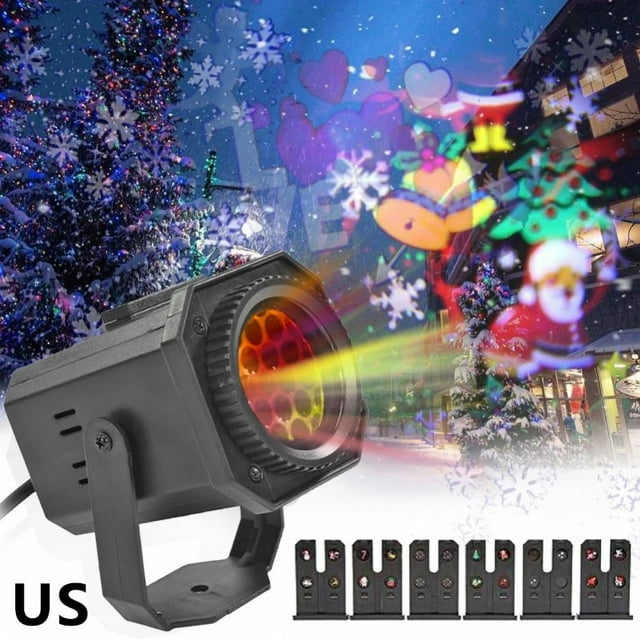 Christmas LED Snowflake Projection Lamp - Halloween Card Film Pattern Projector Colorful Rotating Laser Atmosphere Lamp Special Lamp for Family gatherings and Christmas Atmosphere