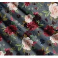 thumbnail image 3 of Soimoi Blue Cotton Cambric Fabric Leaves & Peony Floral Print Fabric by Yard 42 Inch Wide, 3 of 7