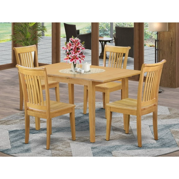 East West Furniture Norfolk 5-piece Wood Dinette Table and Chair Set in Oak
