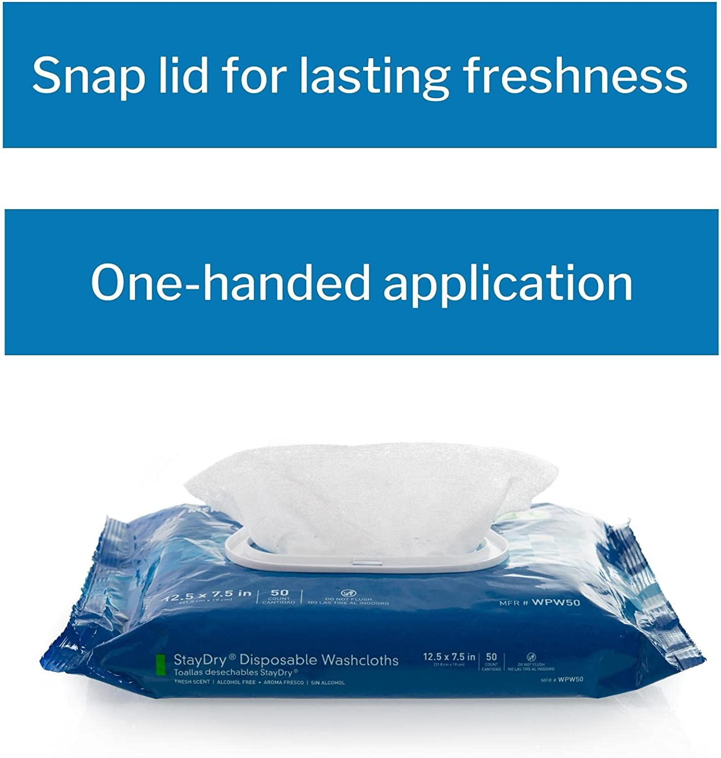 Disposable Wipes or Washcloths for Adults with Aloe, Incontinence, Alcohol-Free, 50 Wipes, 12 Packs, 600 Total