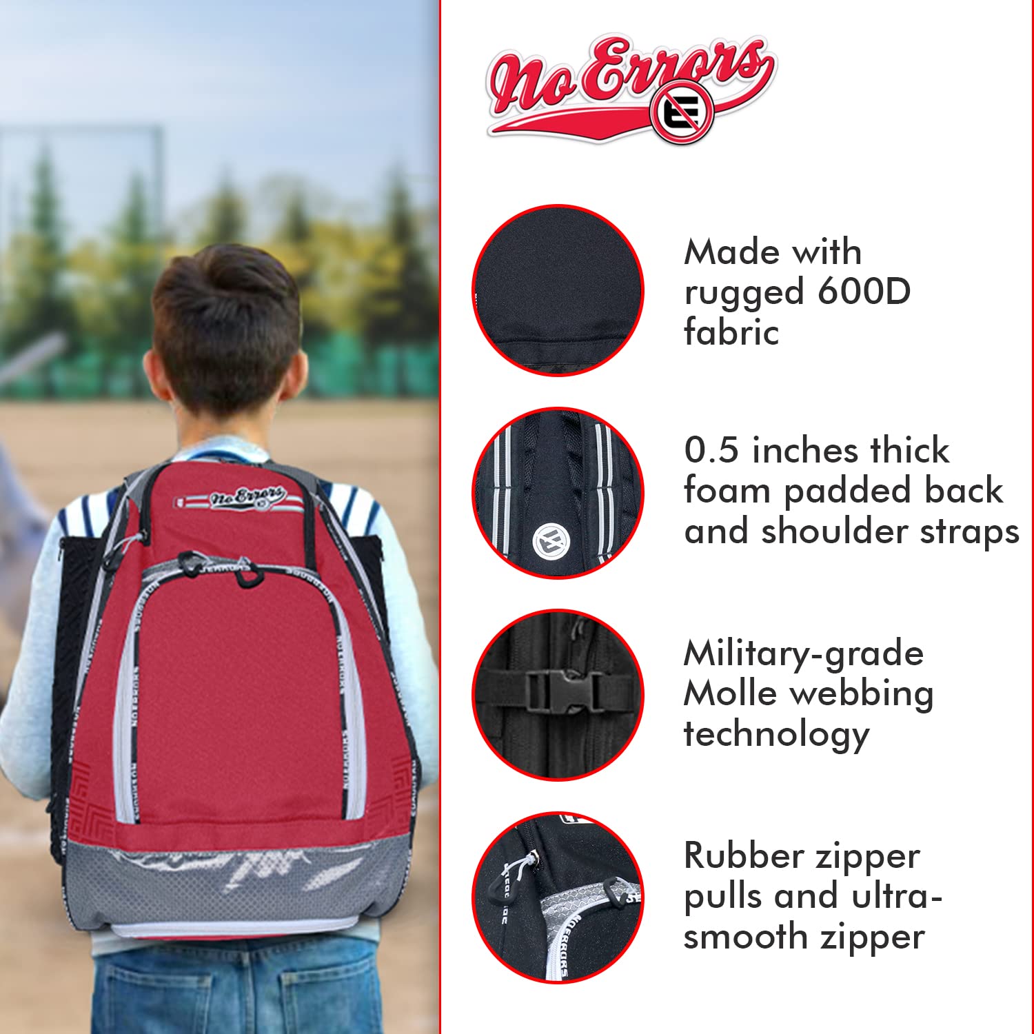 Sports RBP Rookie Baseball and Softball Backpack - Youth Baseball and Softball Bat Bag with Fence Hooks - Baseball and Softball Equipment Bag for Kids