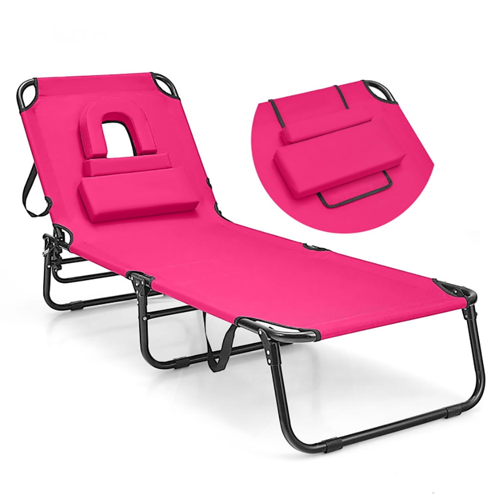 Aimee Lii Beach Chaise Lounge Chair with Face Hole and Removable Pillow, Patio Loungers, Pink Aimee Lii Beach Chaise Lounge Chair with Face Hole and Removable Pillow, Patio Loungers, Pink