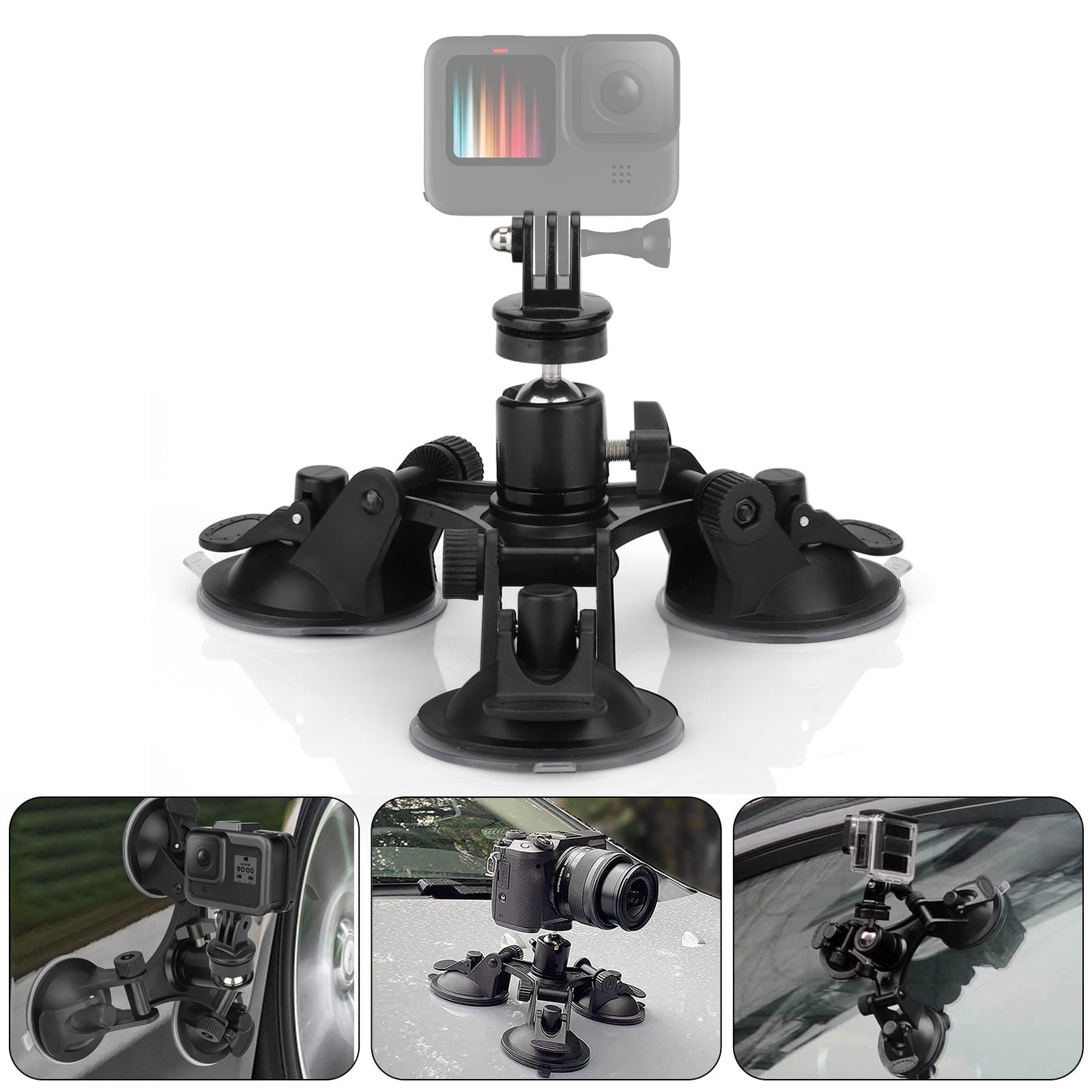 EEEkit Camera Tripod Holder for Car, Suction Cup Mount with 1/4'' Screw Adapter Fit for Nikon Canon Sony Action Camera, GoPro Hero 10 9 8 7 6 5 SJCAM