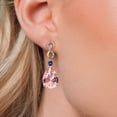 thumbnail image 3 of 925 Silver and 10K Yellow Gold Peach Nano Morganite and Blue Created Sapphire and White Lab Grown Diamond Earrings for Women | 28.33 Cttw | Gemstone October Birthstone | Pear Shape 18X13MM, 3 of 6