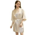 thumbnail image 2 of Defitshape Women's Satin Robe Sexy Short Silk Bath Robe Soft Comfy Lightweight Short Sleeve Sleeping Bathrobe Thin Summer Kimono Robe Wedding Party Bride Bridesmaid Sleepwear Golden Small, 2 of 4