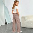 thumbnail image 6 of NOLDARES Girls Wide Leg Sweatpants Kids Baggy Sweat Pants Oversized Elastic Waist Straight Wide Leg Joggers with Pockets(W107-Khaki), 6 of 9