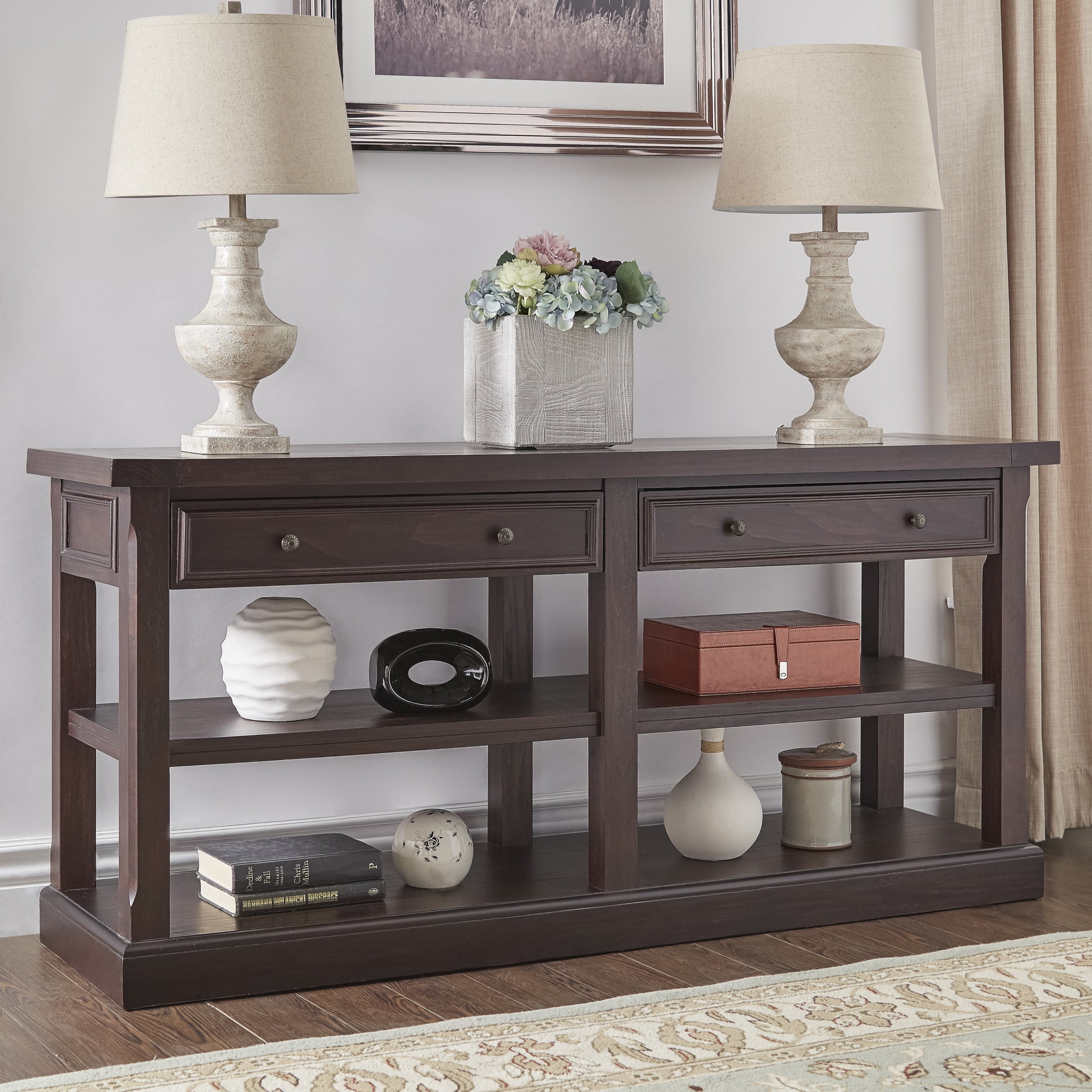 iNSPIRE Q Jenson Espresso Wood 2 Drawer Sofa Table TV iNSPIRE Q Jenson Espresso Wood 2 Drawer Sofa Table TV