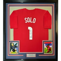 Framed Autographed/Signed Hope Solo 35x39 Red Soccer Team USA World Cup Jersey JSA COA