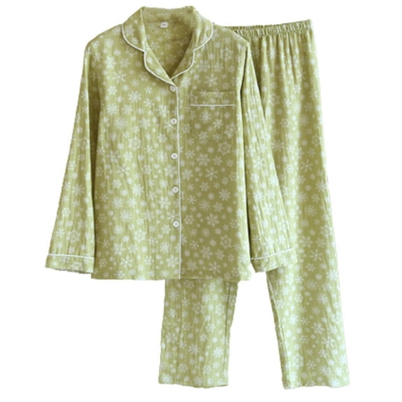 Generic Womens Cotton Pajama Sets Long Sleeve Button Down Shirt and Pants Sleepwear 2 Piece Gingham Pj Set