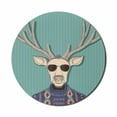 thumbnail image 1 of Hipster Mouse Pad for Computers, Colorful Drawing of Anthropomorphic Deer with Sweater and Sunglasses on Stripes, Round Non-Slip Thick Rubber Modern Mousepad, 8" Round, Multicolor, by Ambesonne, 1 of 2