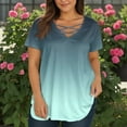 thumbnail image 5 of TQWQT Womens Plus Size Summer Tops 4x-5x Sexy Short Sleeve Tunic Tops Gradient Graphic Tees V Neck Criss Cross Tunic Shirts Loose Fit Casual Outfits for Women Light Blue 3XL, 5 of 5
