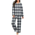 thumbnail image 2 of Women's Plaid Pajama Set, 2 Piece Loungewear Outfits V Neck Comfy Sleepwear Fall Long Sleeve Tops and Long Pants New 2 Piece Loungewear Set Women Black L, 2 of 7