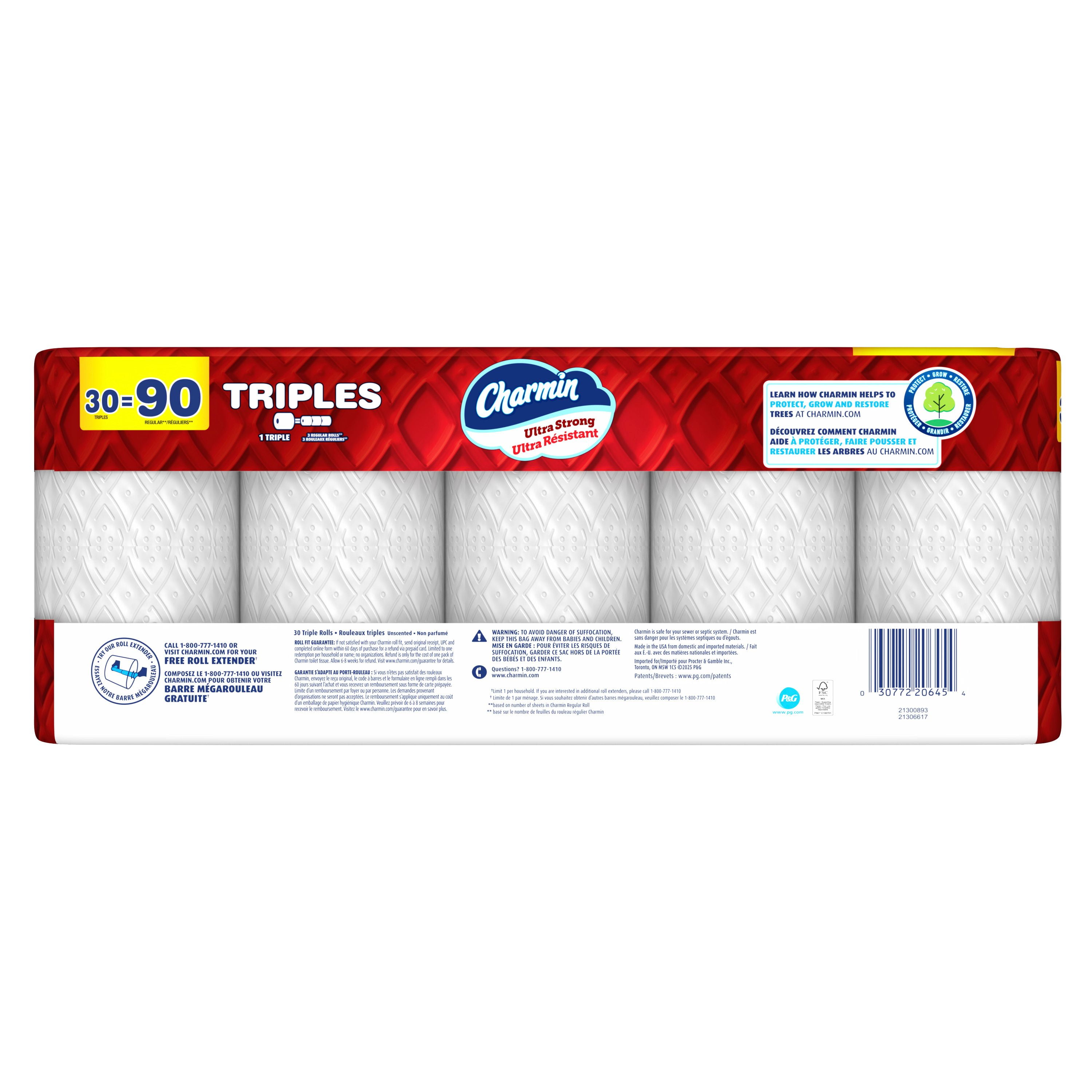 Charmin Toilet Paper Ultra Strong, 30 Triple Rolls = 90 Regular Rolls, 2-ply Bath Tissue, 30CT