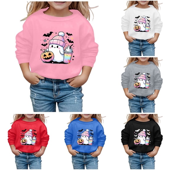 Kids Halloween Sweatshirt Girls Boys Plain Crewneck Long Sleeve Pullover Tops, Trendy Loose Fit Casual Kids Daily Clothes
