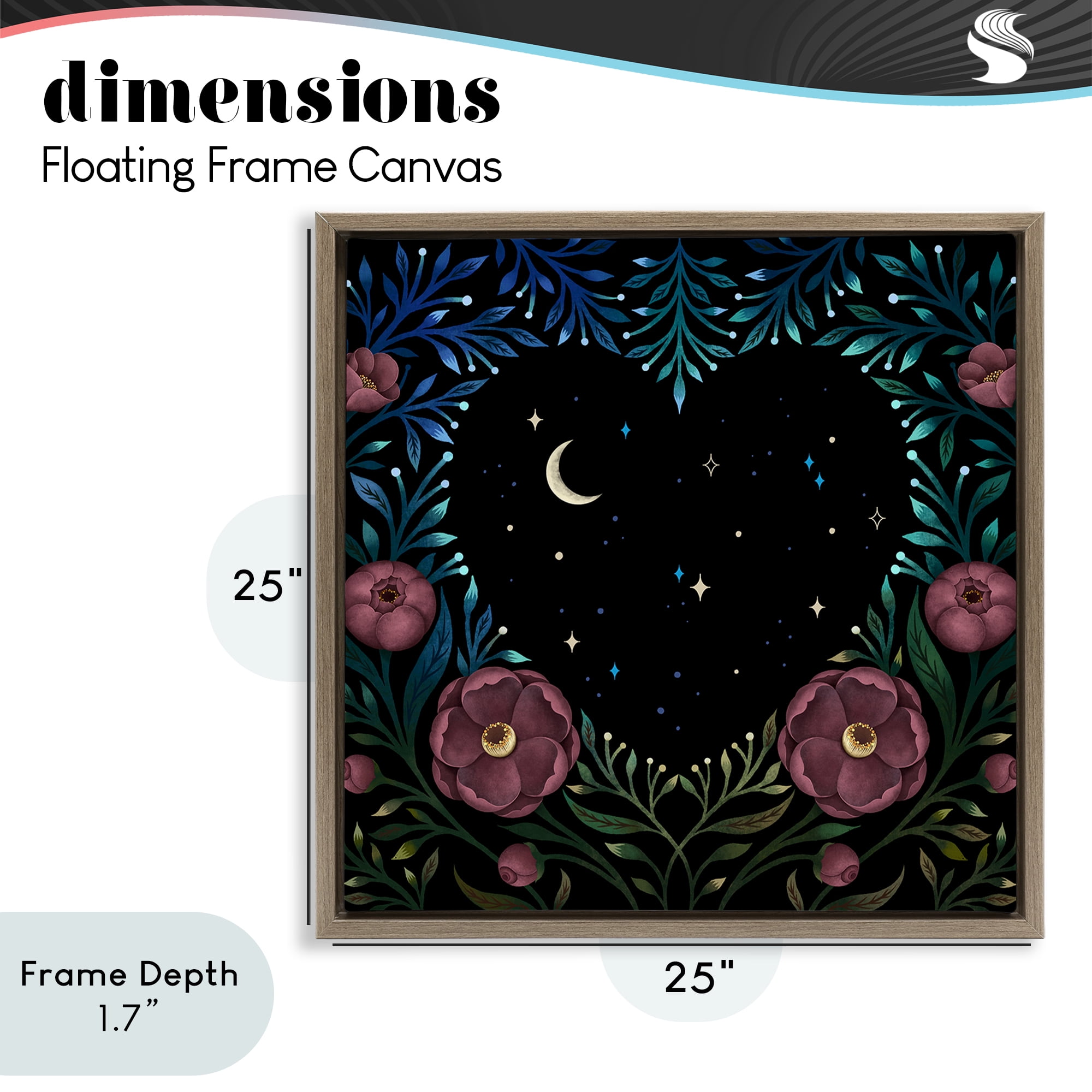 Stupell Industries Heart Night Sky Garden Brown Framed Floater Canvas Wall Art, design by Episodic Drawings