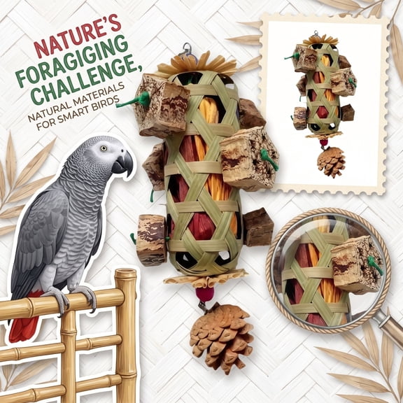 Parrot Toys for Large Birds Foraging Chew Toys for Macaw Cockatoo African Grey Conure Bird Cage Accessory with Metal Hanging Clasp 1 Pack