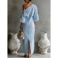 thumbnail image 2 of Blue Womens Textured Off-Shoulder Maxi Dress, Relaxed Fit For Casual Or Vacation Wear, 2 of 3