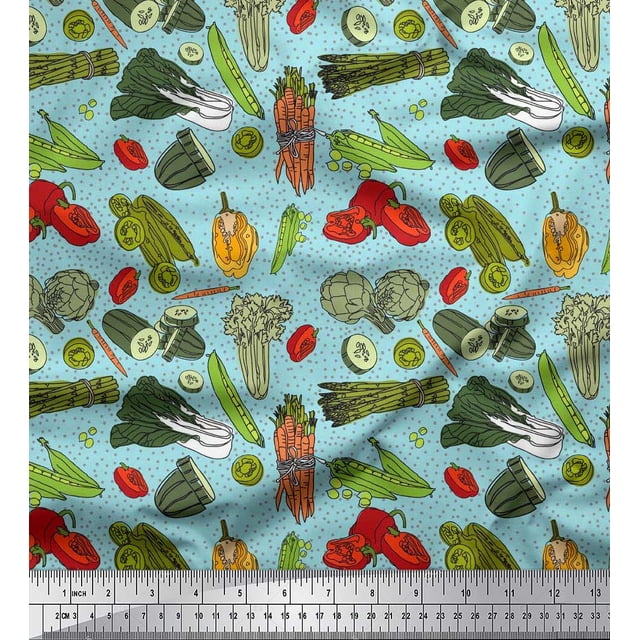 Soimoi Rayon Fabric Dot & Mix Vegetable Print Fabric by Yard 42 Inch Wide