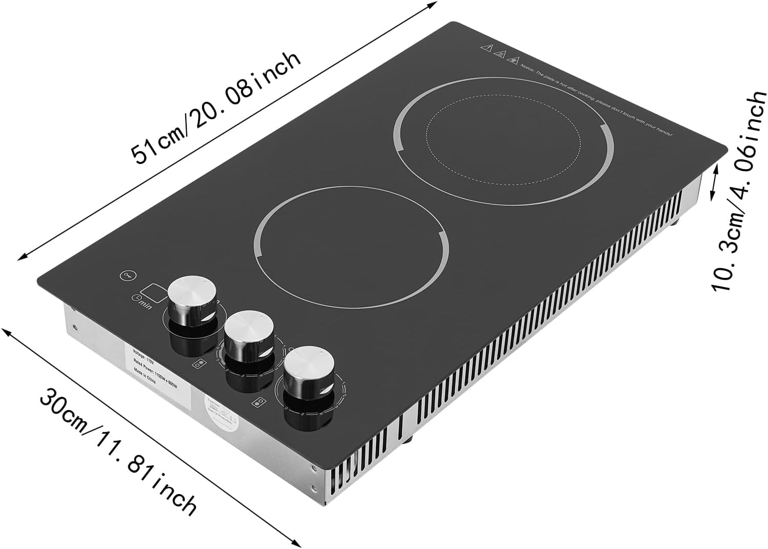 2 Burner Electric Cooktop, 20 Inch Touch Control Electric Stove Top with 5 Heating Level & Overheat Protection, Child Lock, 1 Waterproof Tape, Countertop/Embedded Mount Electrics Stovetop Burner