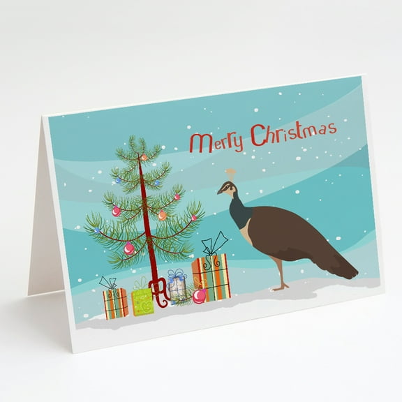 Indian Peahen Peafowl Christmas Greeting Cards and Envelopes Pack of 8