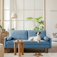 thumbnail image 6 of Koorlian Small Sofa Couch, 2 Seater Fabric Loveseat, Mid Century Modern Couches for Living Room, Button Tufted Seat Cushion, Square Armrest, Blue, 6 of 7