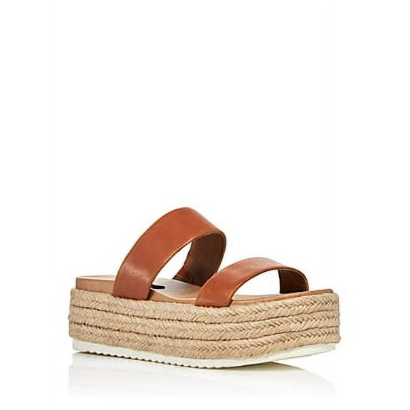 Aqua Women's Ayden Platform Espadrille Slide Sandals Cognac Leather 9M
