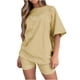 thumbnail image 2 of ICHUANYI Clearance Women Fashion Casual Summer Printing Short Sleeve Top And Shorts Set(Khaki, S) ICHUANYI WER2023080803988, 2 of 4