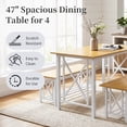 thumbnail image 6 of Ktaxon Farmhouse Dining Table Set for 4, 47.2" Rectangle Dining Table with 2 Benches, Modern Rectangle Dining Set 3 Pieces for Small Spaces, Apartment Friendly, White Natural, 6 of 11