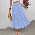thumbnail image 2 of Levmjia Womens Long Skirt High Waist Bohemian Elastic Waist Pleated Flared Skirt Solid Color Soft Breathable Casual Skirt For Daily Dating Vacation Spring Summer Wear, 2 of 9