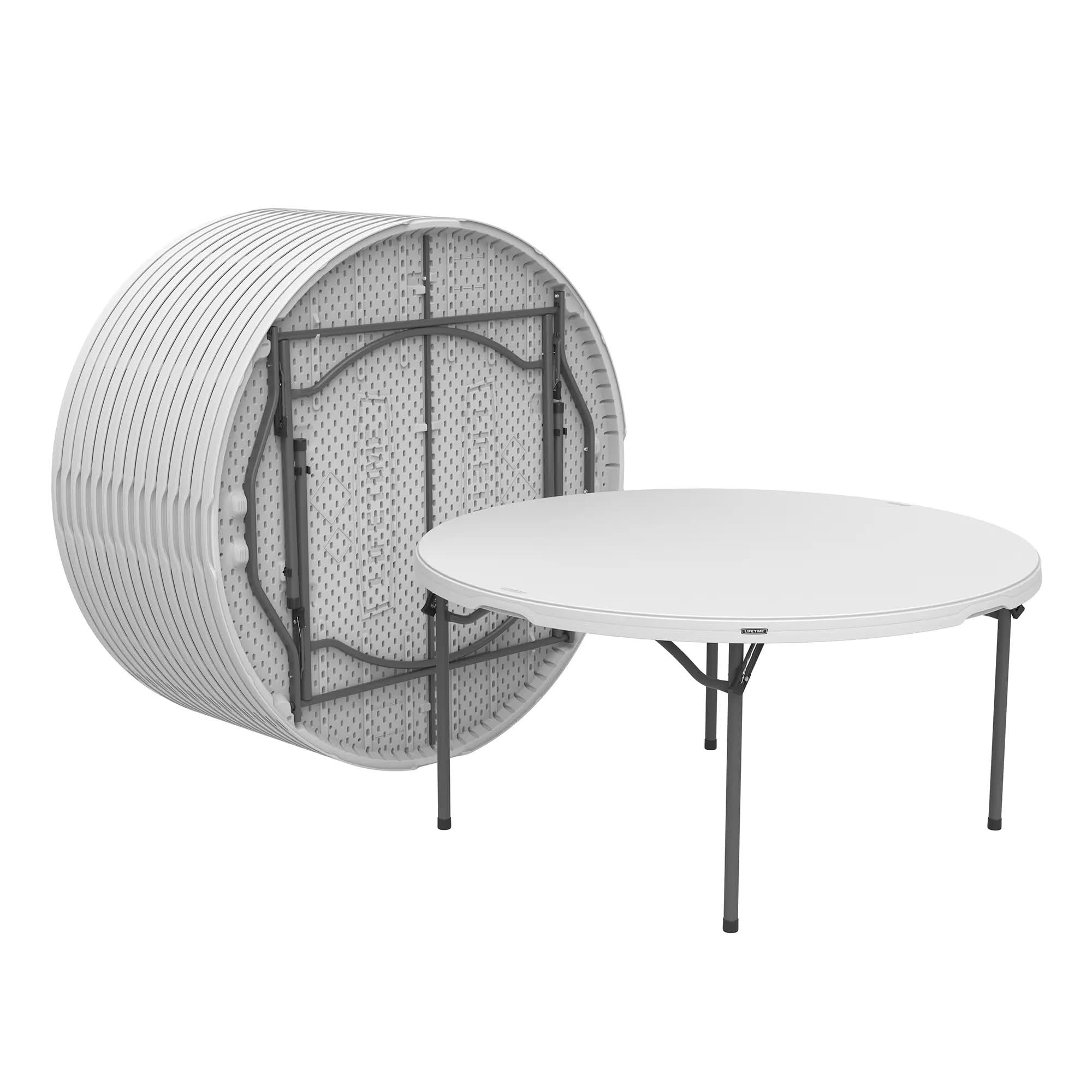 MAYEERTY 71" White Round Blow Mold Folding Table, Foldable Metal Legs Portable Dining Table for Outdoor Party Event