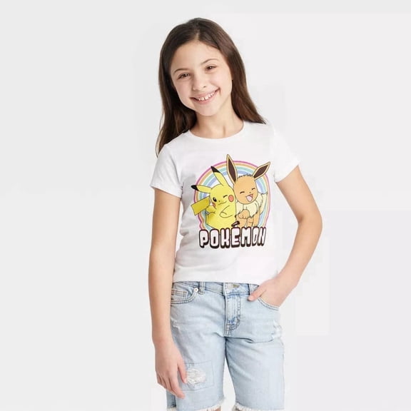 Pokemon Eevee Pikachu Graphic Short Sleeve Casual Crew Neck T-Shirts Big Girls
