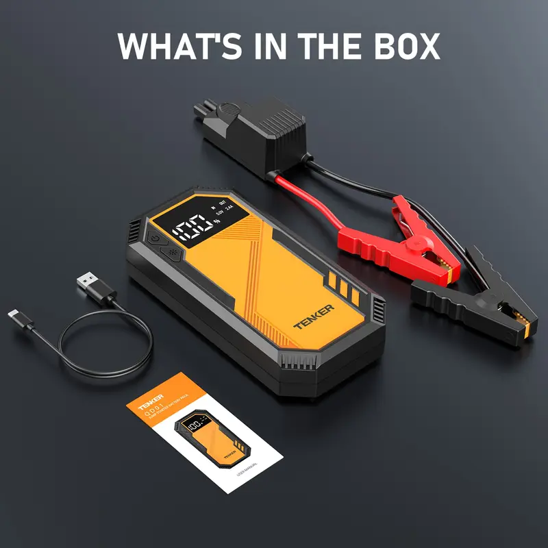 5000A Car Battery Charger Jump Starter, Portable Car Jump Starter with Dual USB Quick Charge and DC Output, 12V Jump Pack with Built-in LED Bright Light, Yellow