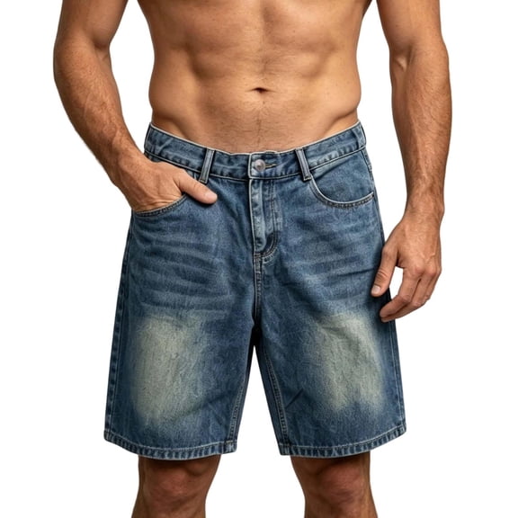 LODIENY Mens Baggy Jean Shorts Vintage Loose Fit Wide Leg Denim Short Pants Washed Distressed Streetwear Hip Hop Below Knee Jorts Blue XS