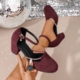 thumbnail image 3 of GERsome Womens Chunky Block Heels Closed Round Toe Ankle Strap Dress Pumps Shoes for Office Party Wedding Wine Size 5.5, 3 of 9