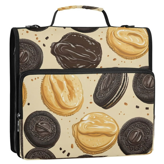 WOBOGO Oreo Cookies Ring Binder Bag 1.5in Folder Organizer with Shoulder Strap for 13Inch Laptop and 500 Sheets of Paper