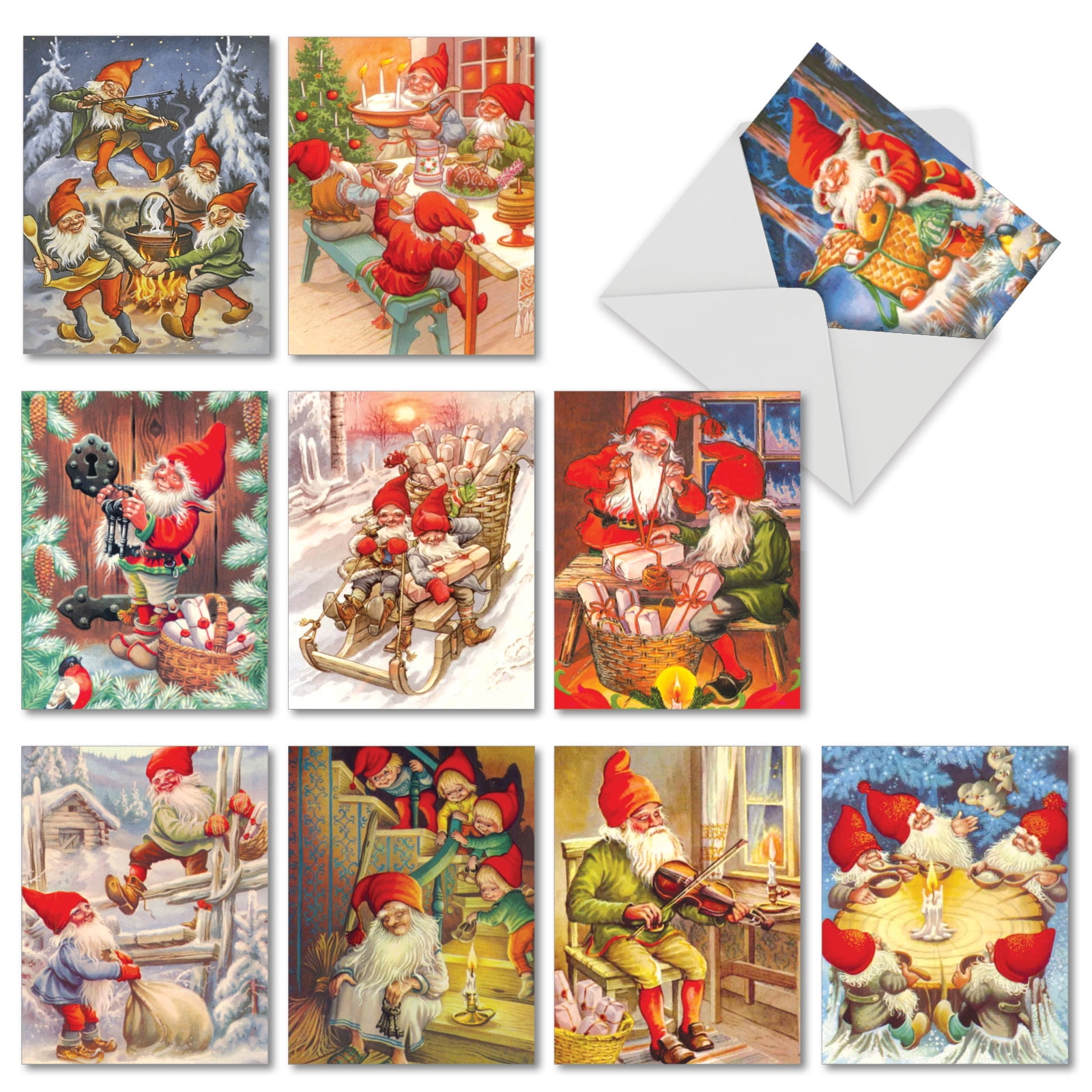 Gnome for the Holidays 10 Boxed Merry Christmas Cards (4 x 5.12 Inch)