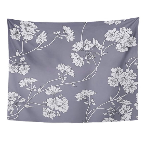 UFAEZU Gray Flower Floral Pattern Drawn Hand Outline Sketchy Box Wall Art Hanging Tapestry Home Decor for Living Room Bedroom Dorm 51x60 inch