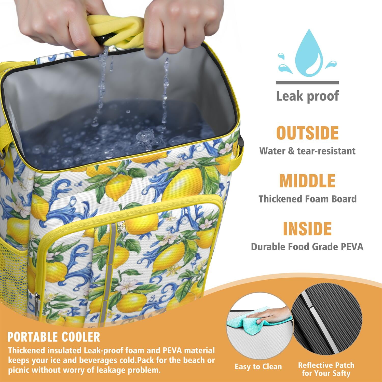 Travel Cooler Bag - Lemon Camping Beer Cooler Backpack with Bottle Opener- Waterproof Insulated Picnic Backpacks - Cooler Bag for Beach