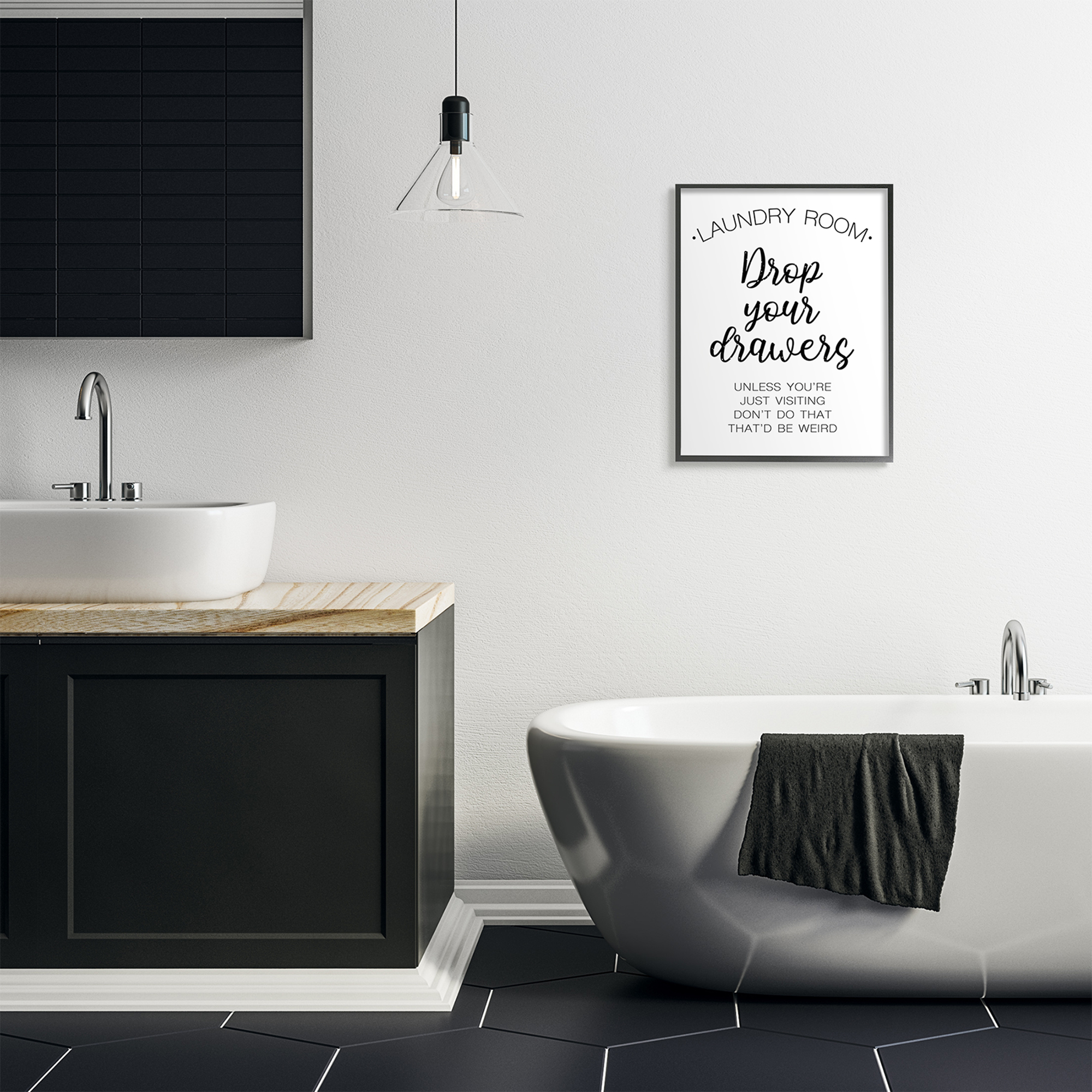 Stupell Industries Drop Your Drawers Phrase Funny Laundry Sentiment Inspirational Painting Black Framed Art Print Wall Art, 24 x 30