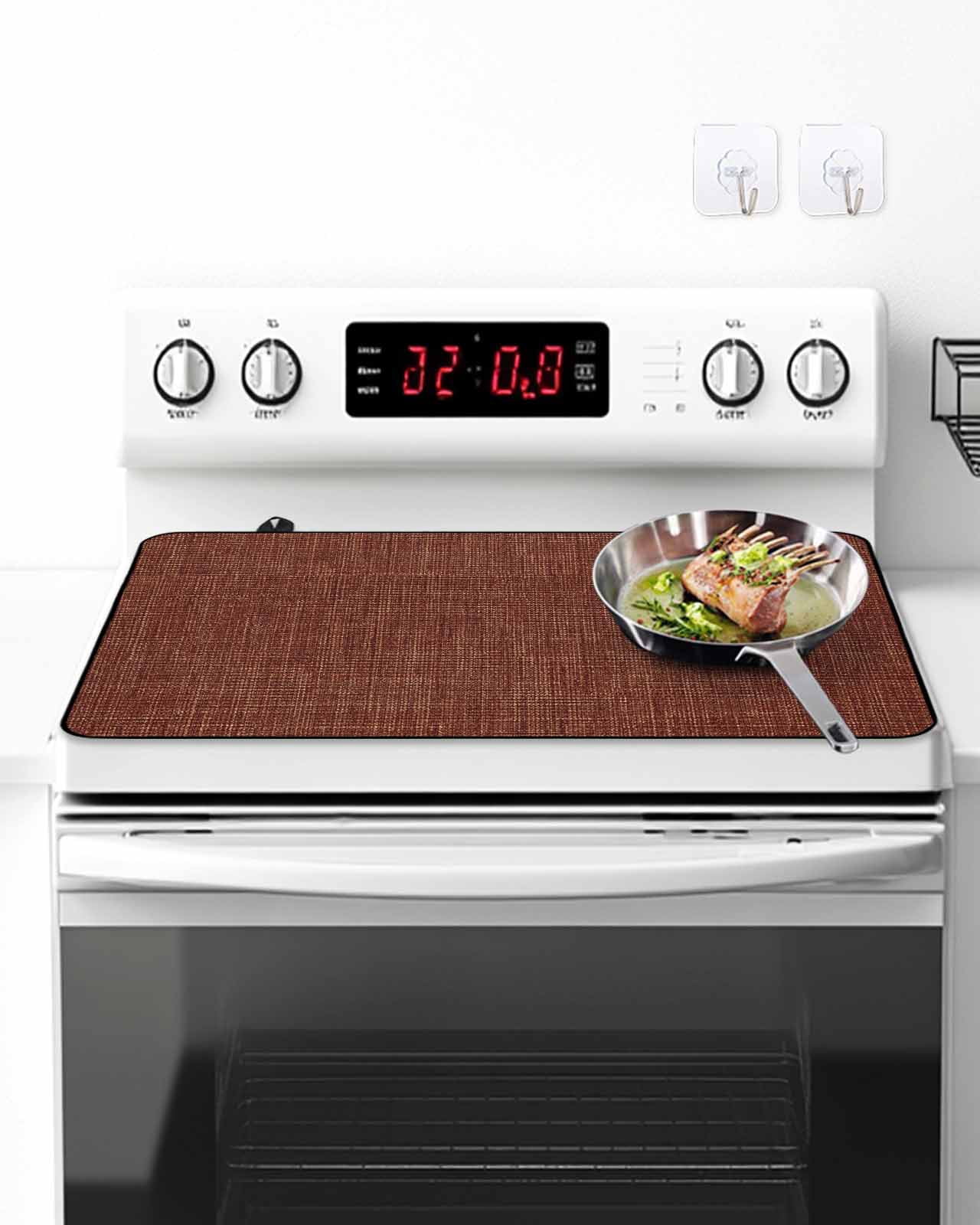 Stove Top Covers for Electric Stove, Dark Brown Glass Stovetop Cover Protector, Vintage Country Monochrome Chocolate Color Induction Cooktop Protector Oven Mat for Kitchen Countertop 31"x24"