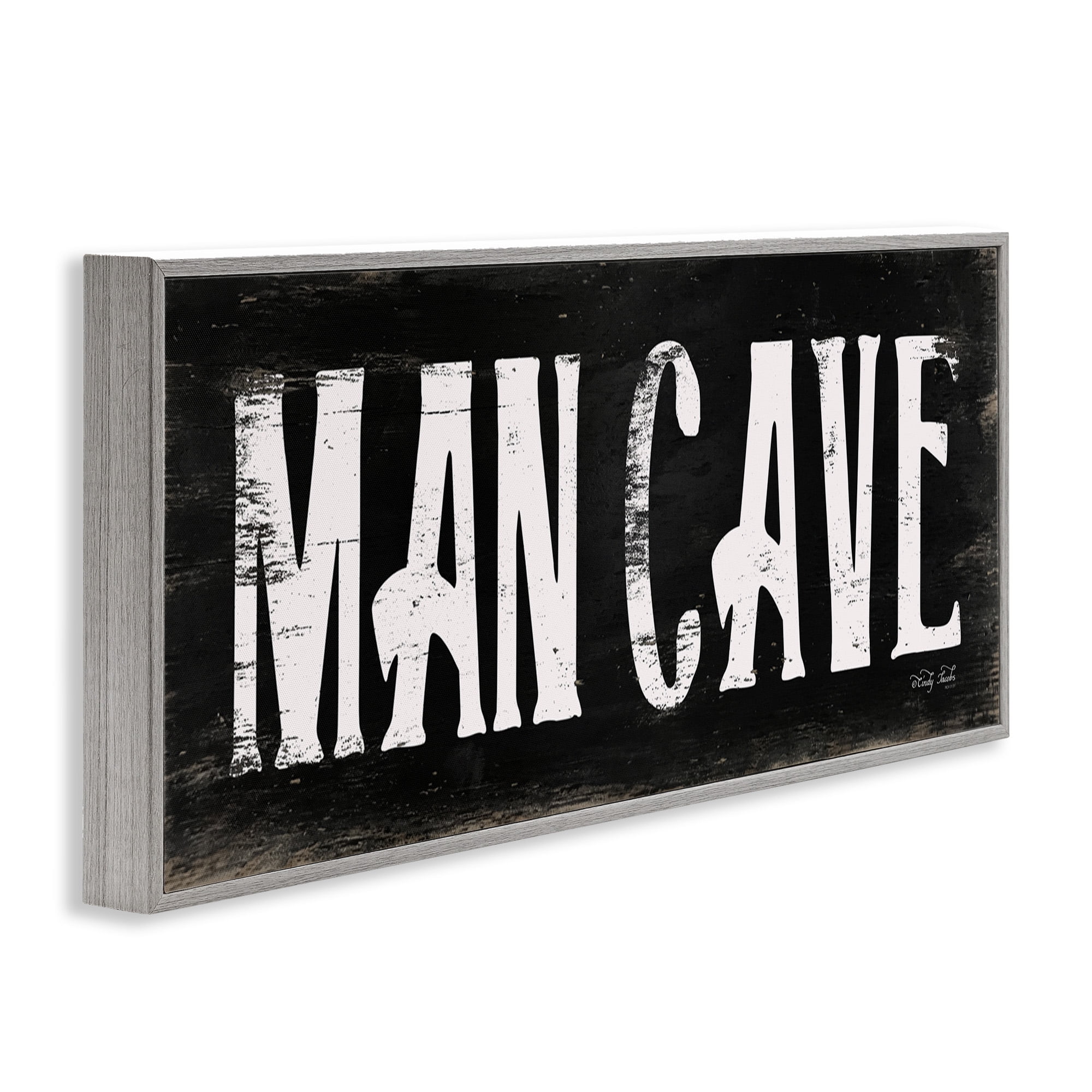 Stupell Industries Man Cave Black And White Typography Painting Gray Framed Art Print Wall Art, 30 x 13