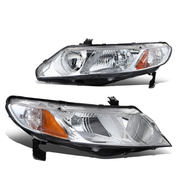 DNA Motoring Pair OE Style Chrome Headlight Replacement For 2006-2011 Honda Civic Sedan