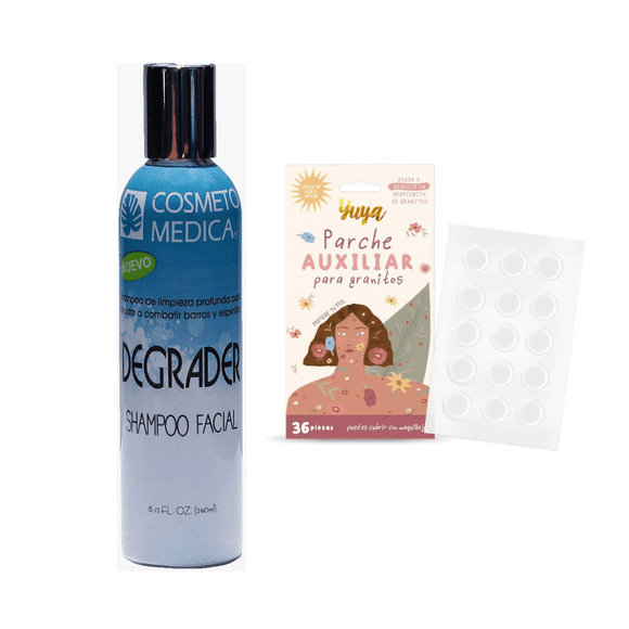 Yuya Pack 36 Parches Auxiliares para Granitos Día y Noche Todo Tipo de Piel +Shampoo Facial Degrader Cosmetomedica Piel Grasa 240 ml